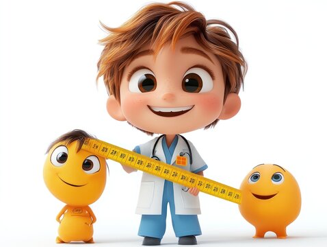 Cute Cartoon Doctor Measuring Patient with a Tape Measure