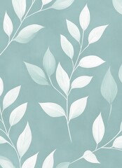 Seamless pattern featuring white leaves on a pale mint background