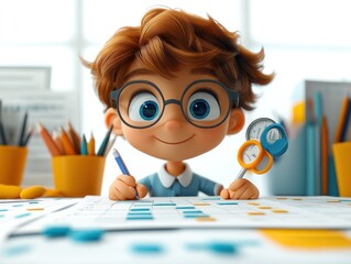 Cartoon Boy Working on a Project