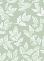 Seamless pattern featuring white leaves on a pale mint background