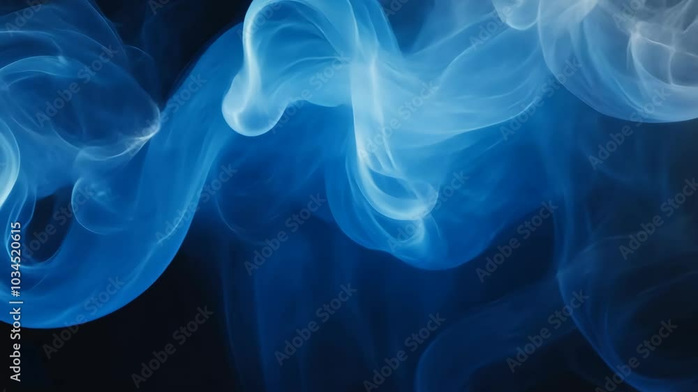 Wall mural blue smoke swirls against a black background, creating an abstract design