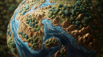 Obraz premium Imagine a beautifully detailed globe resting in your hands, its surface alive with vibrant colors representing the Earth's diverse landscapes. 