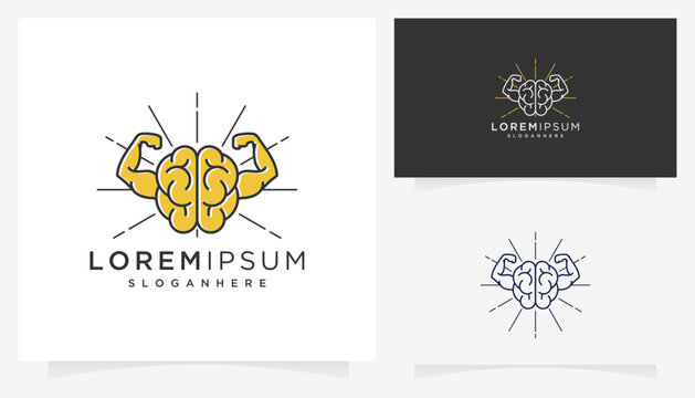 muscular and brain icon symbols. Abstract vector of power of thinking logo design ideas.