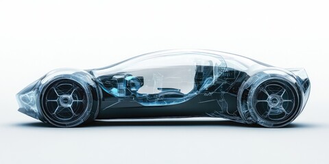 Fototapeta premium Futuristic electric car concept with transparent body, innovative technology showcase, sleek and aerodynamic design