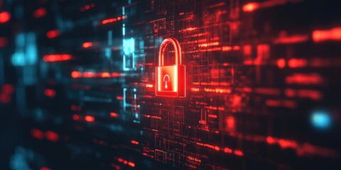 Secure login screen with encrypted password, digital padlock, cybersecurity concept, no people