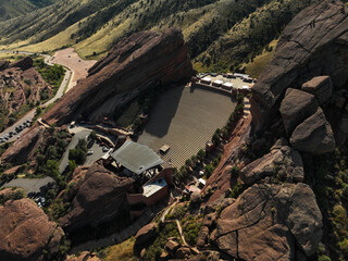 Aerial view of the iconic Red Rocks Amphitheater near Denver, Colorado USA