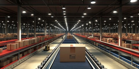 Obraz premium High-efficiency warehouse with robotic sorting lines, automated packaging systems, and advanced inventory tracking