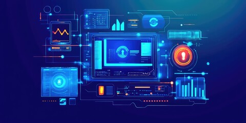 Fototapeta premium Security trends framework with emerging threats, protective measures, and compliance checks