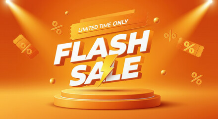 Bright promotional flash sale advertisement with discount symbols and bold text
