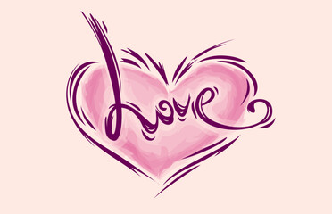 Heart shape. Hand drawn sketch of love symbol for Valentine's Day. Watercolorand ink strokes imitation. Vector illustration.