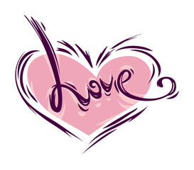 Heart shape. Hand drawn sketch of love symbol for Valentine's Day. Watercolorand ink strokes imitation. Vector illustration.