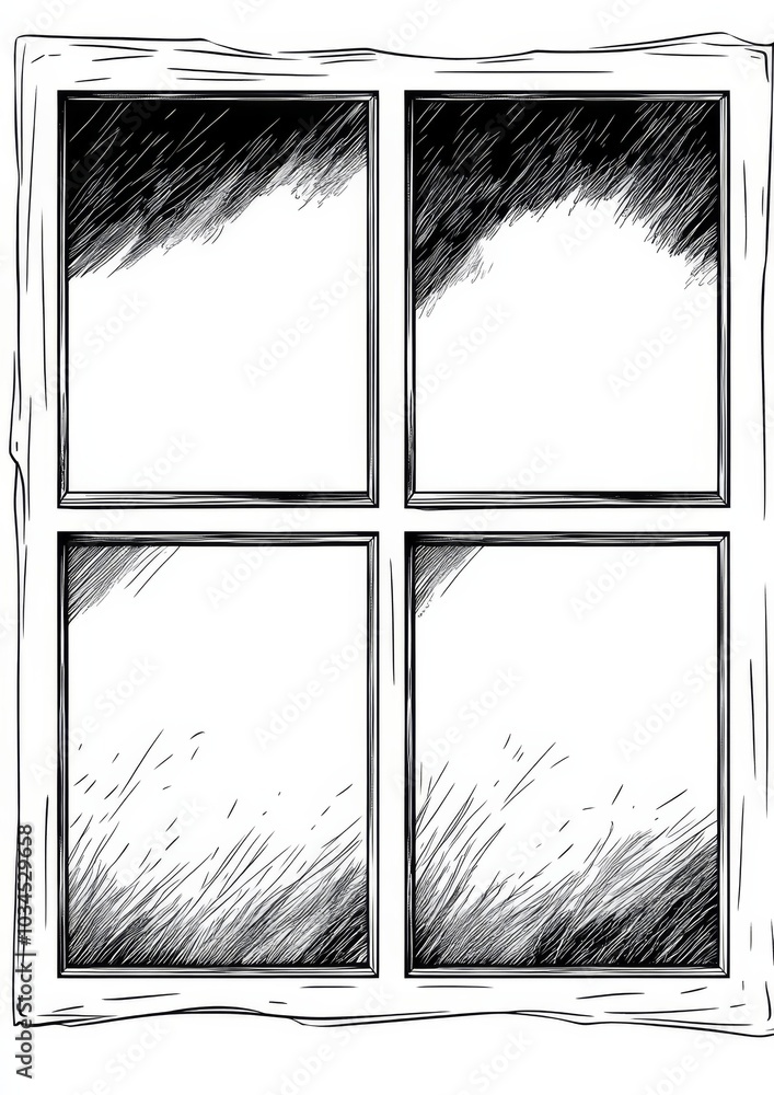 Poster dynamic comic book background with four panels and halftone pattern, featuring sun rays and sharp li