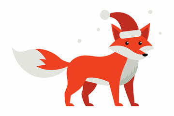 Arctic Fox with Santa Claus hats isolatedon white,vector new year elements for christmas design.