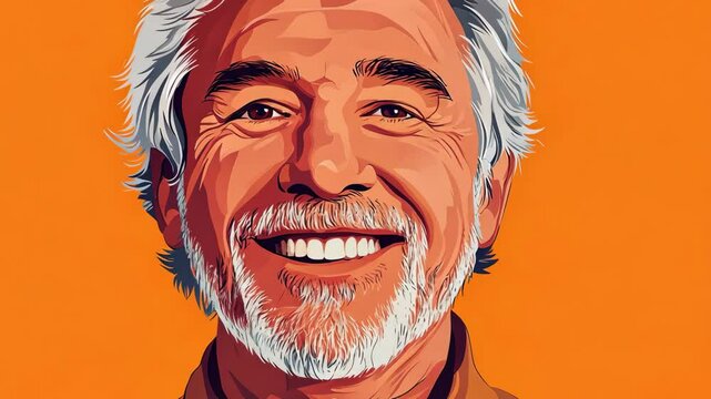 A smiling man with gray hair and a beard looks directly at the camera