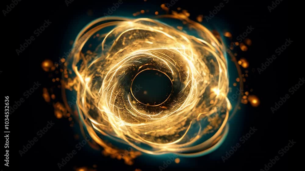 Poster golden swirls illuminate the dark void, intertwining in beautiful patterns that evoke a sense of won