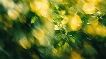 Nature's canvas: blurred green and yellow foliage in spring