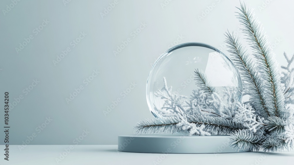 Aufkleber a decorative glass dome filled with artificial snow rests on a smooth surface, surrounded by delicat