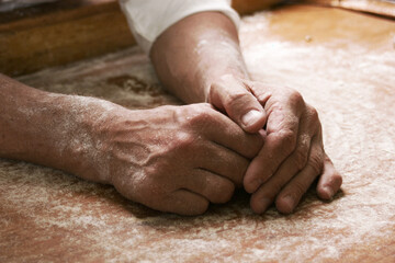 Close up of the dough kneading process