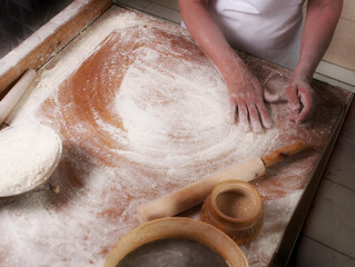 Top view of the dough kneading process