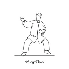 One continuous line drawing of Wing Chun sports vector illustration. Traditional sports design in simple linear continuous style vector concept. Sports theme design for your asset design illustration.