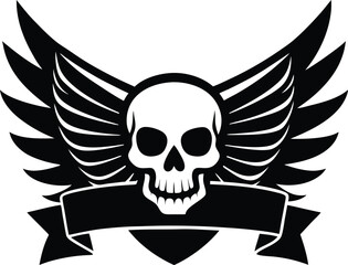 tattoo skull wings banner vector silhouette 