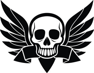 tattoo skull wings banner vector silhouette 