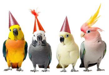 PNG Parrots hats animals party.