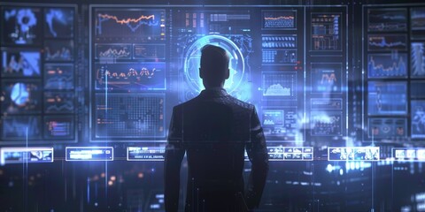 High-tech financial advisor using AI and holographic displays