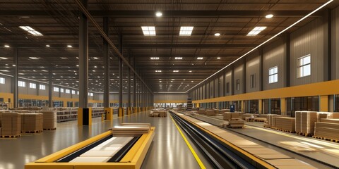 Sustainable warehouse with energy-efficient lighting, green materials, and automated systems for eco-friendly operations