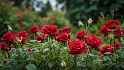 Lush Green Grass Adorned with Red Roses