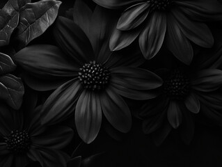 Black flowers on black background