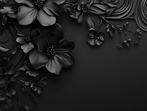Black flowers on black background