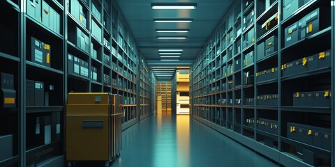 Obraz premium Advanced digital archive room with automated systems, ensuring efficient data storage and retrieval