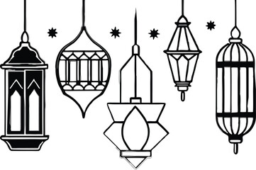 Islamic Eid lanterns silhouette vector illustration .