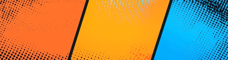 Set of three comic book-style rays in orange, blue, and black color palette