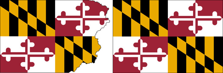 Maryland flags vector. Standard flag and with torn edges