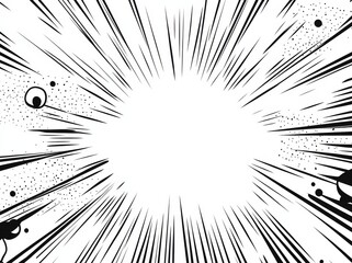 Dynamic comic book background featuring white with black rays spreading outward, complemented by halftone dots and lines.