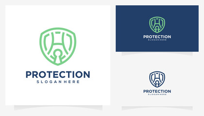 Vector shield protection with letter H icon symbols. Abstract security and initial logo design ideas.