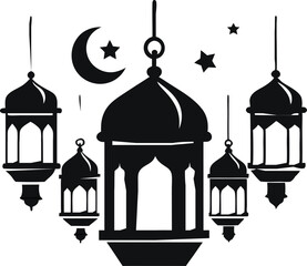 Islamic Eid lanterns silhouette vector illustration .