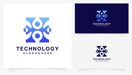 Unique letter H technology with dot connection icons symbols. Abstract vector circuit network connection logo design ideas.