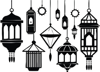 Islamic Eid lanterns silhouette vector illustration .