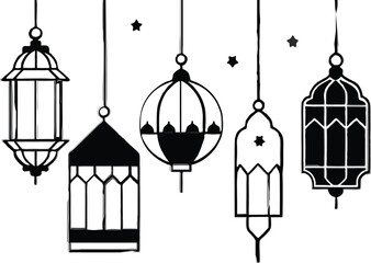 Islamic Eid lanterns silhouette vector illustration .