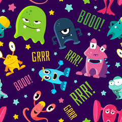 Cartoon monster seamless pattern. Kid wallpaper fabric