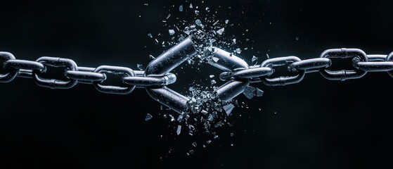 A close-up view of a broken chain link against a dark background, symbolizing freedom and breaking barriers.