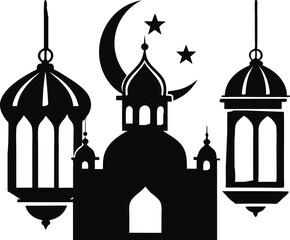 Islamic Eid lanterns silhouette vector illustration .