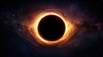 Naklejka premium A mesmerizing black hole surrounded by vibrant cosmic dust and glowing light in the depths of space.