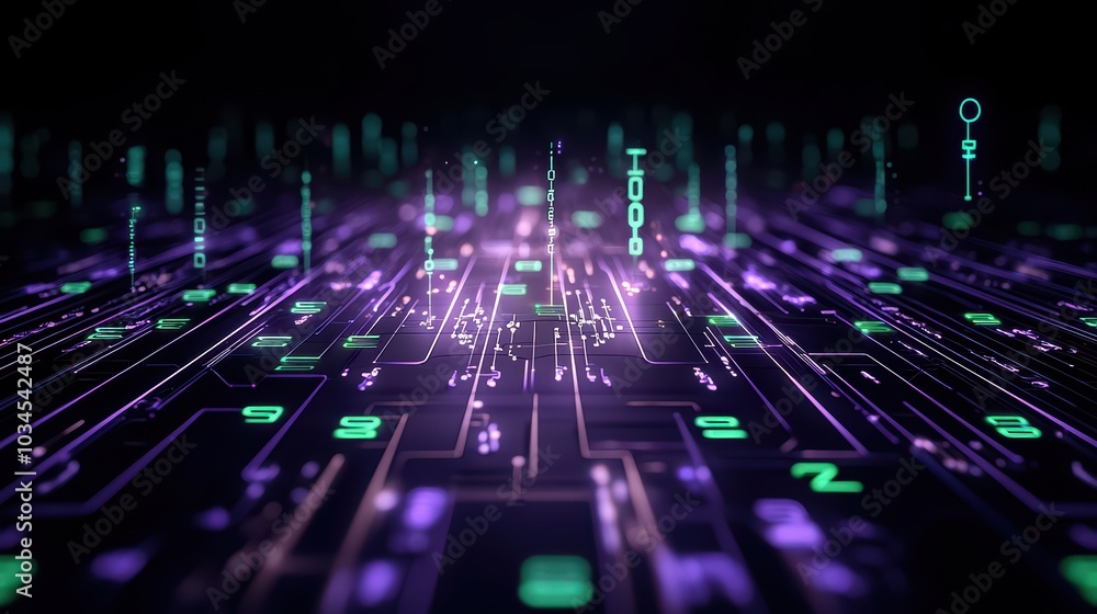Aufkleber abstract digital technology background with glowing lines and numbers.