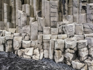 .Basalt columns on Reynisfjara Black Sand Beach, Iceland