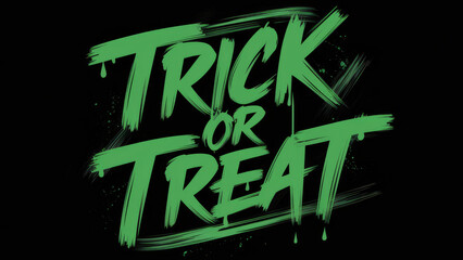 Trick or treat is written in green on a black background. The green color is used to make the text stand out and create a fun, playful mood