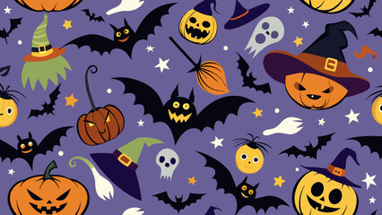 halloween seamless pattern with pumpkins